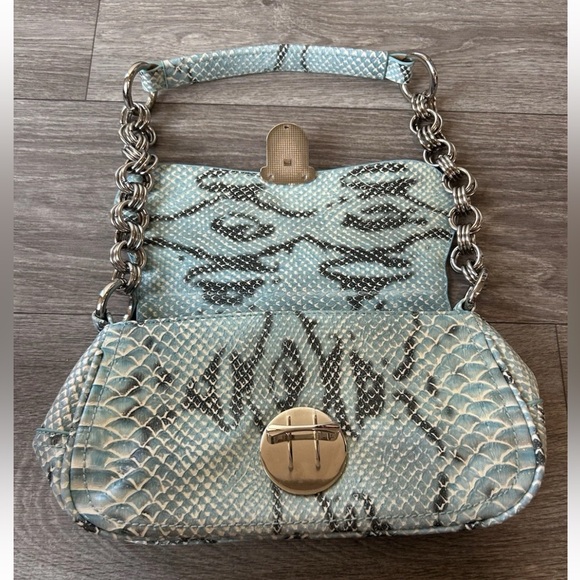 VTG 90’s Y2K Turquoise Exotic Snakeskin Python Luxury Handbag RARE - Picture 5 of 16